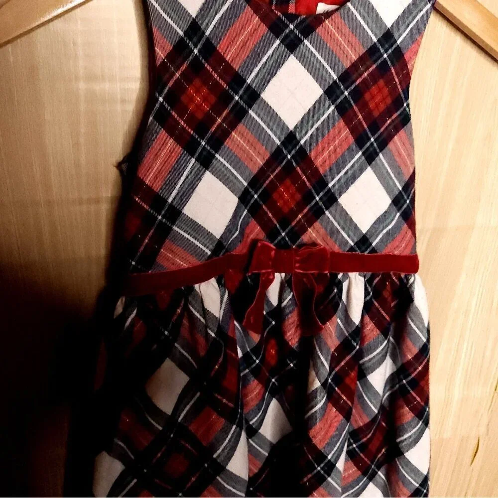 H&M Girls Red Green Plaid Holiday Fancy Party Dress 7-8